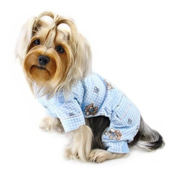 Teddy Bear Love Flannel Dog Pajamas - Blue.