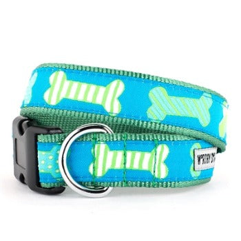 The Worthy Dog Preppy Bones Blue Dog Collar & Leash Collection