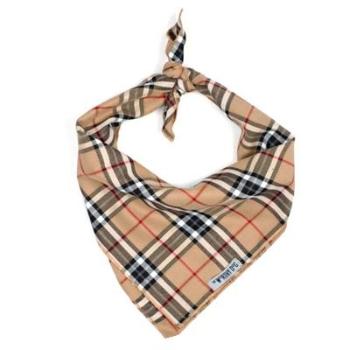 Worthy Dog Tan Plaid Tie Dog Bandana.