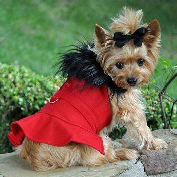 Wool Fur-Trimmed Harness Coat - Red.