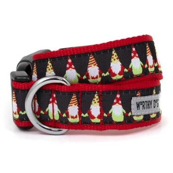 Worthy Dog Red & Green Gnomes dog Collar on white background