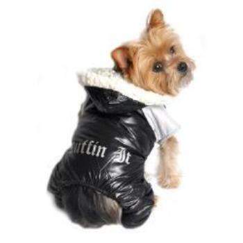Black & Grey "Ruffin It" Dog Snow Suit.